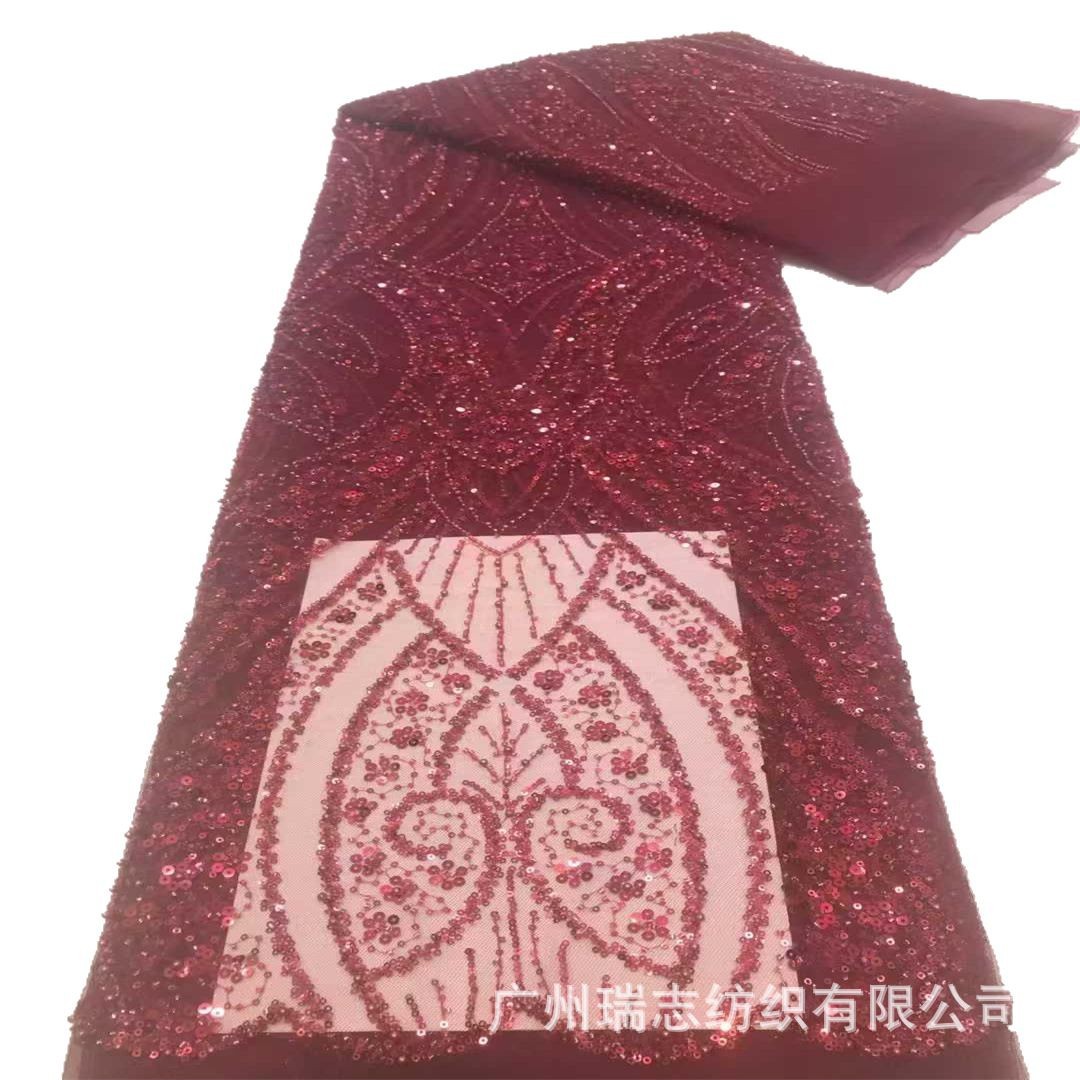 Picture of African sequins embroidered printed mesh wedding dress fabric African Sequins Lace Fabric