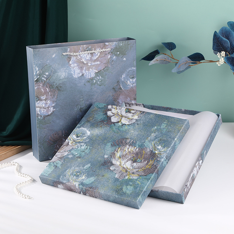 Silk Scarf Heaven and Earth Cover Gift Box Blue Ink Packaging Box Intimates Short-Sleeved Shirt Pajamas Holiday Gift Gift Box