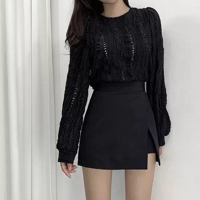 High Waist A- Line Skirt Women's Summer Korean Style New Sexy Split One-Step Skirt Slimming Black Hip Shorts Skirt