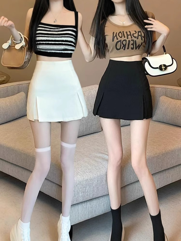 Black and white slit skirt, spring and summer new women's 2024 suit skirt, A-line skirt, high-waisted hip-hugging culottes