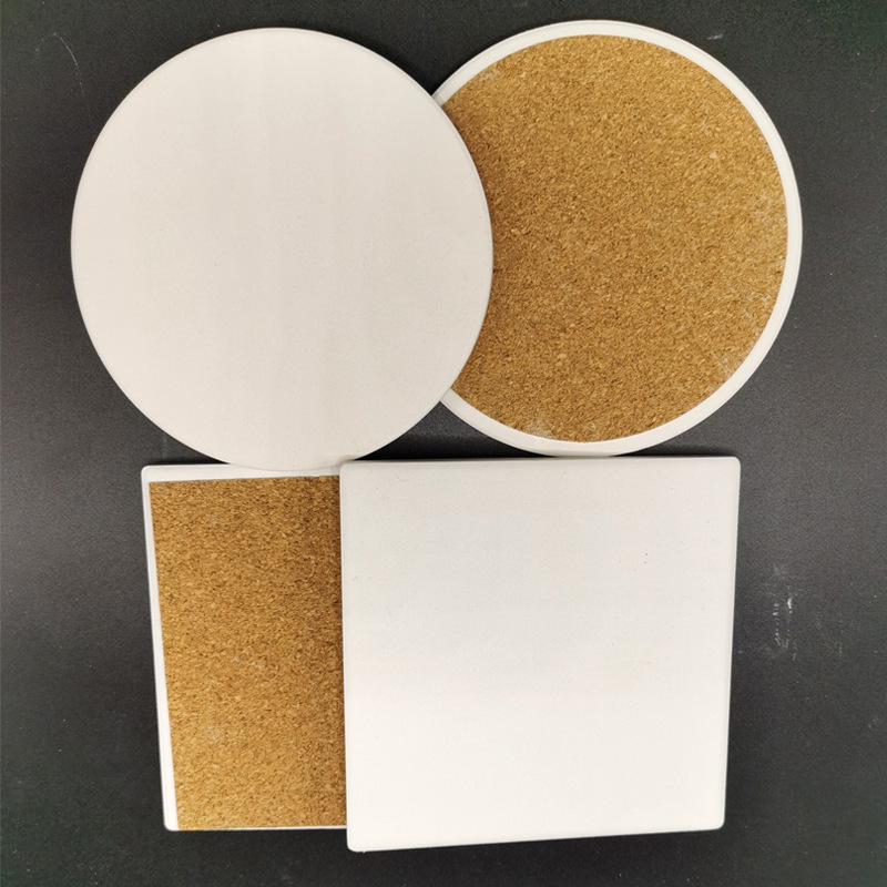 Picture of White embryo ceramic coaster absorbent non-slip cork bottom plain embryo round 10.3CM white earth felt blank coaster square
