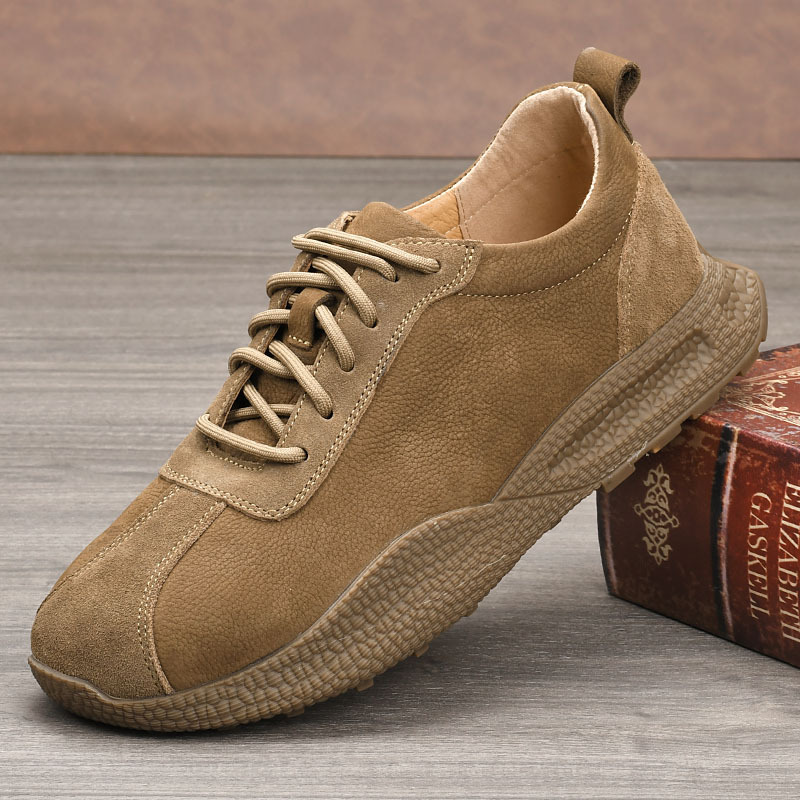 Men's shoes: spring and autumn top-grain cowhide vintage casual sneakers, rubber-soled leather shoes, matte fashionable genuine leather, soft sole breathable