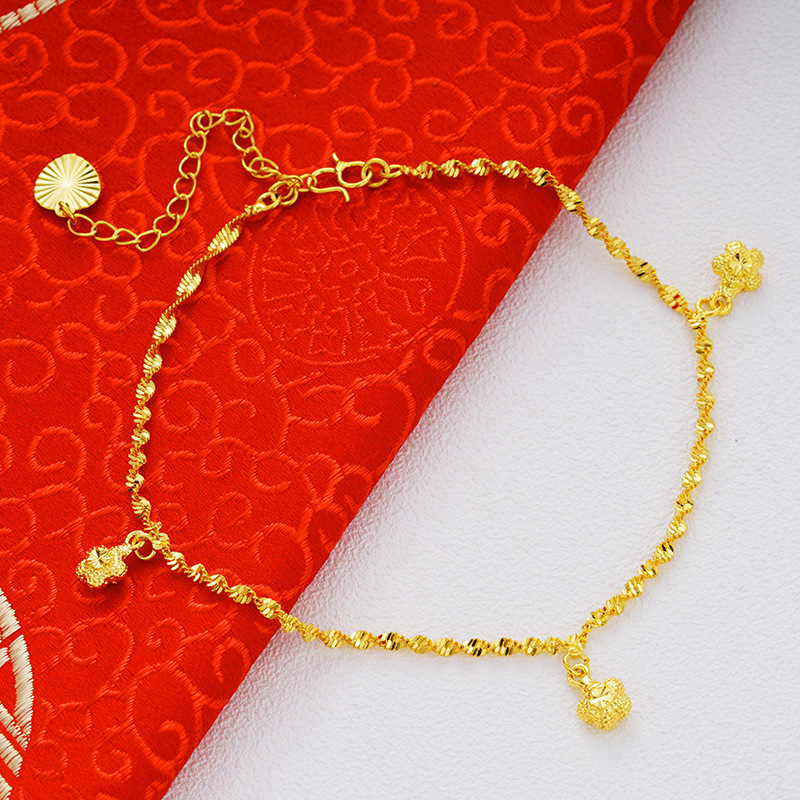 Picture of Vietnam Sand Gold Fashion Anklet Brass Plated 24k Gold Bell Double-Layer Turn & Bead Foot Ornaments Women's Foreign Trade Euro Gold