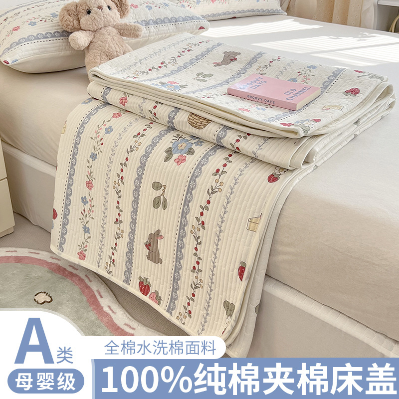 Pure Cotton quilted bed cover single piece pure cotton class A solid color thickened quilted tatami bed sheet three-piece set four seasons Universal 3