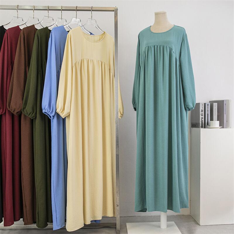 Cross-border Foreign Trade Muslim Loose plus size Long-sleeved Solid Color Pullover Robe Skirt Over-the-knee Long Skirt dress