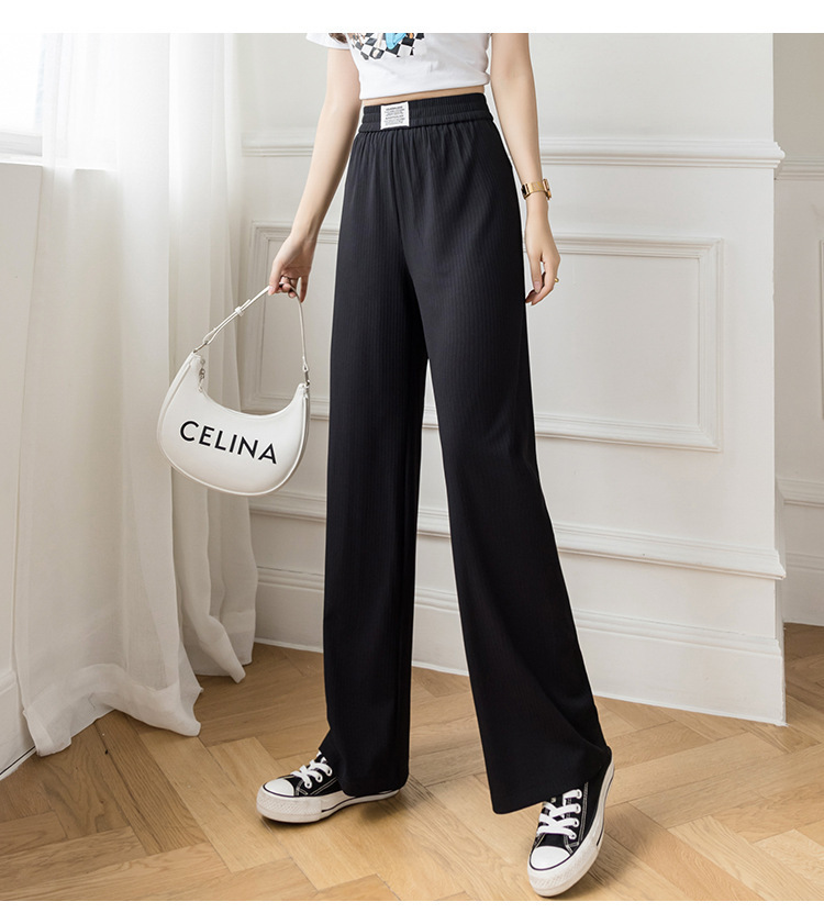 Picture of Ice Silk Tooth Label Strip Wide Leg Pants Casual Pants Pants Spring and Summer New Women's Weaving Label Waist High Waist Pants Slim and Sag Y