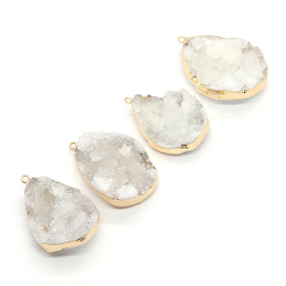 Picture of Natural stone white crystal Bud irregular drop pendant 20x30-30x45mm gold-plated edge single hole pendant