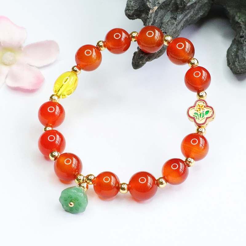 Picture of Jiyu natural red agate bracelet Lotus pear tassel chalcedony diy bracelet Caibao live generation MN2052402