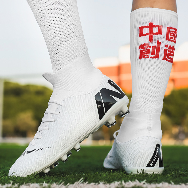 Ronaldo Messi high-top football shoes broken nails for male and female students ag spikes White training children orange spikes C