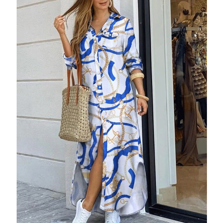 Picture of Cross-Border Women's Clothing Amazon 2025 European and American Spring and Summer New Printed Long-Sleeved Dress Fashionable Sexy Shirt Long Skirt
