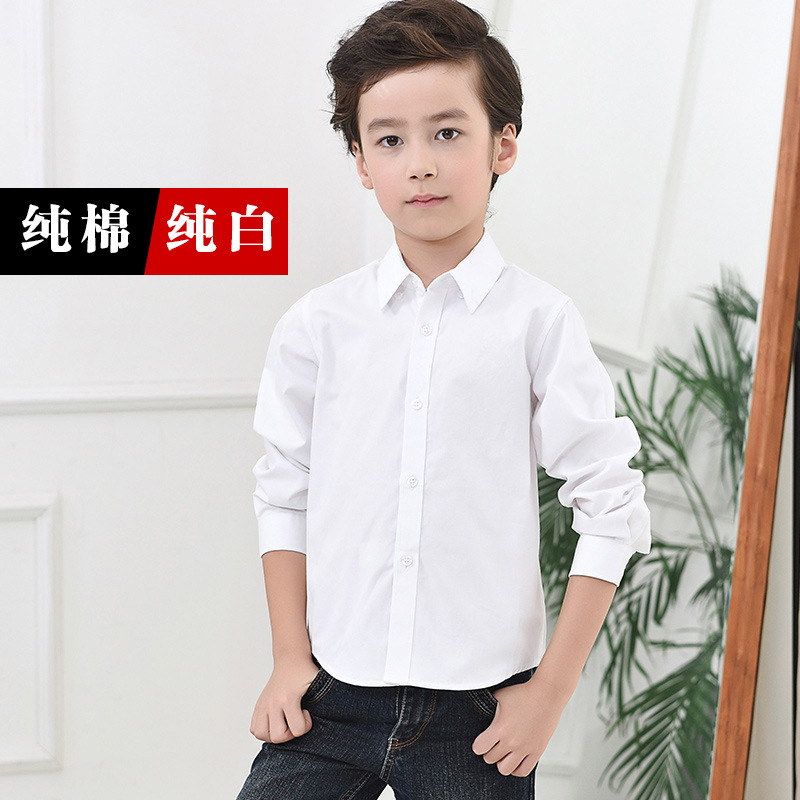 Picture of Boys white shirt long sleeve cotton children's primary school uniforms children's white shirt costumes a generation of hair
