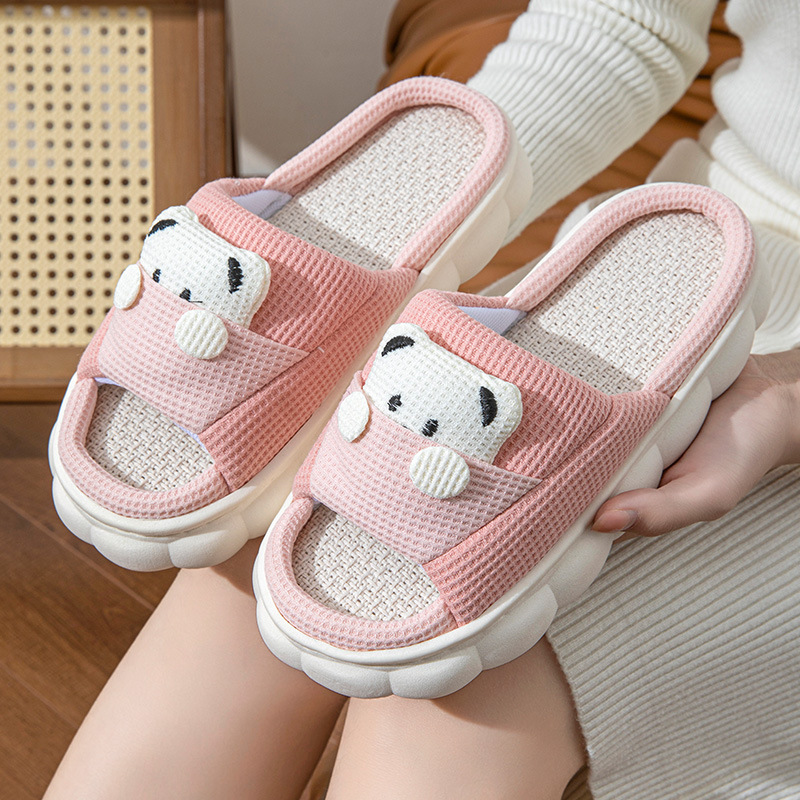 Picture of Cartoon Pocket Bear Men and Women Couple Four Seasons Open Toe Linen Slippers Summer Sandals Thickened Slippers