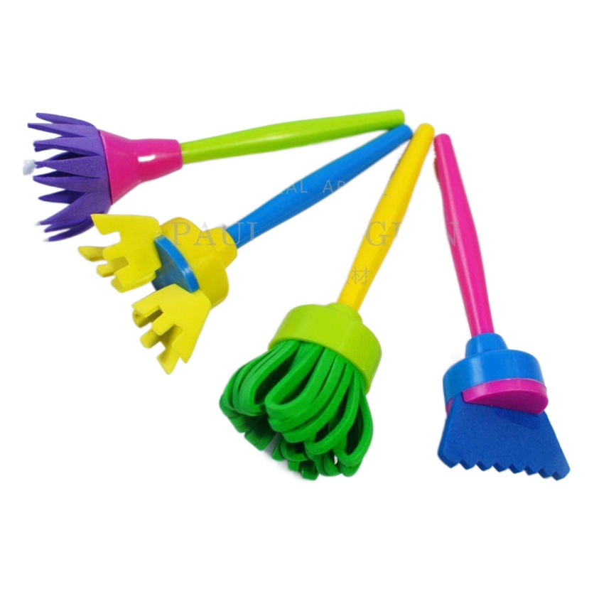 Cross-Border Kidsren's Painting Sponge Brush Eva Seal 4 Small Mops Kindergarten Art Painting Graffiti Sponge Brush