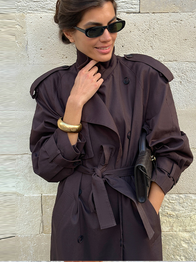 Picture of Cross-Border European and American Style 2025 Autumn and Winter New Fashion Casual Long Lace-Up Button Trench Coat Women's Jacket