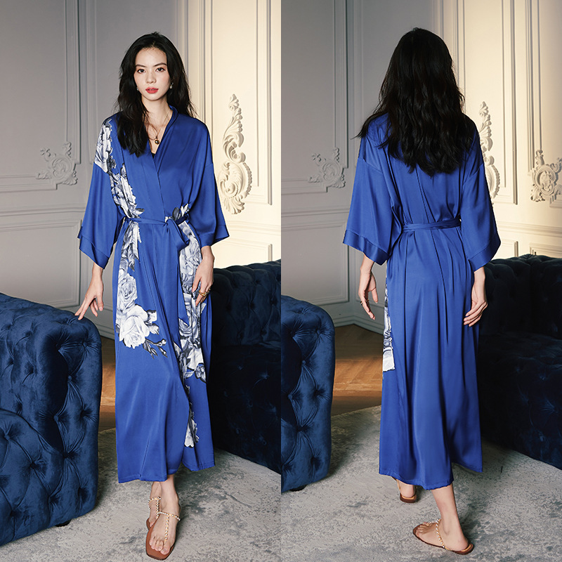 Picture of Yaoting Satin Printed Pajamas for Women Summer Large Size Accessible Luxury Three-Quarter Sleeves Cool Long Nightgown Home Wear Women Wp2669