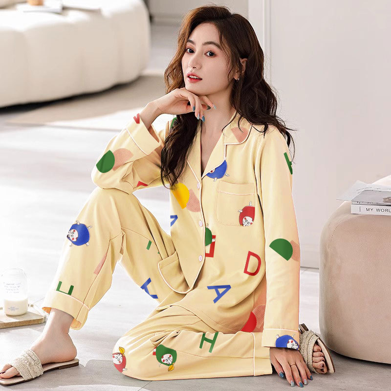 Picture of Japanese Pajamas Women's Spring and Autumn Long Sleeve Cardigan Cute Printed Radish Student Home Clothes suit Cross-border Southeast Asia
