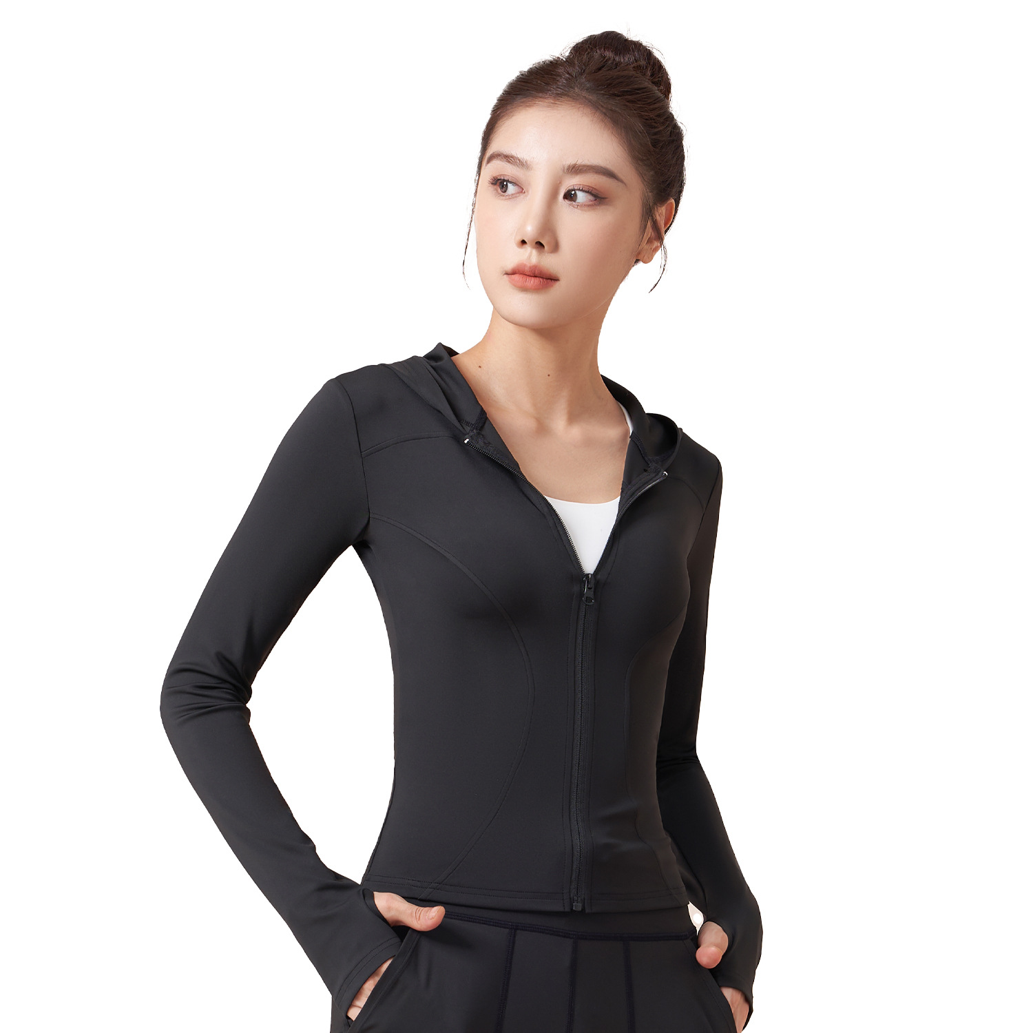 Picture of Juyitang Spring and Autumn Hooded Yoga Coat Women's Slim-fit Slimming Windproof Running Cycling Sports Fitness Coat