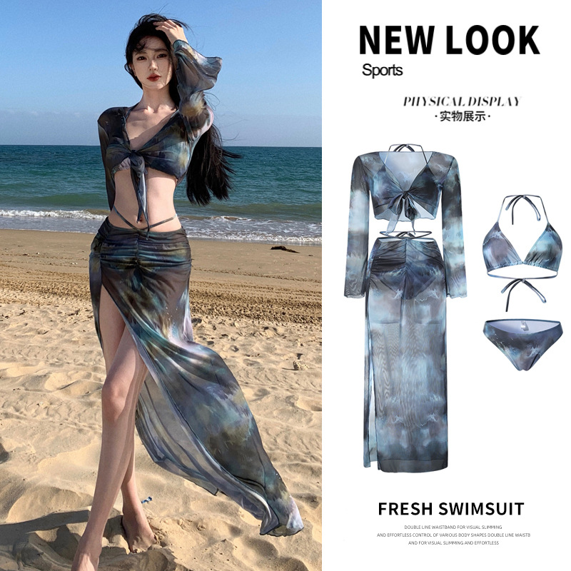 Bikini Swimsuit for Women 2025 New Split Four-Piece Long Skirt Sexy European and American Slimming Look Hot Spring Vacation
