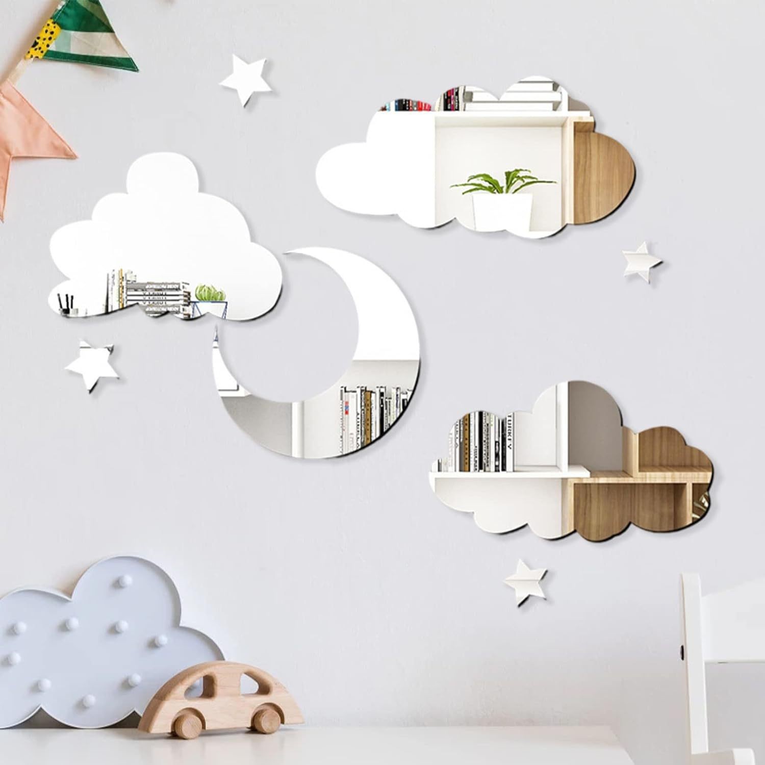Acrylic Mirror Wall Sticker Moon Star Cloud Acrylic Wall Sticker with Adhesive Art Decal Wall Art Deco
