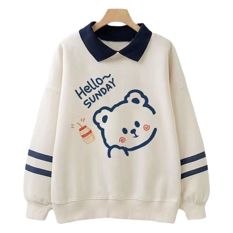 Girls' Autumn New Polo Collar Sweat Fashionable Western Style Long Sleeve Fashionable Loose Casual Two-piece Suit