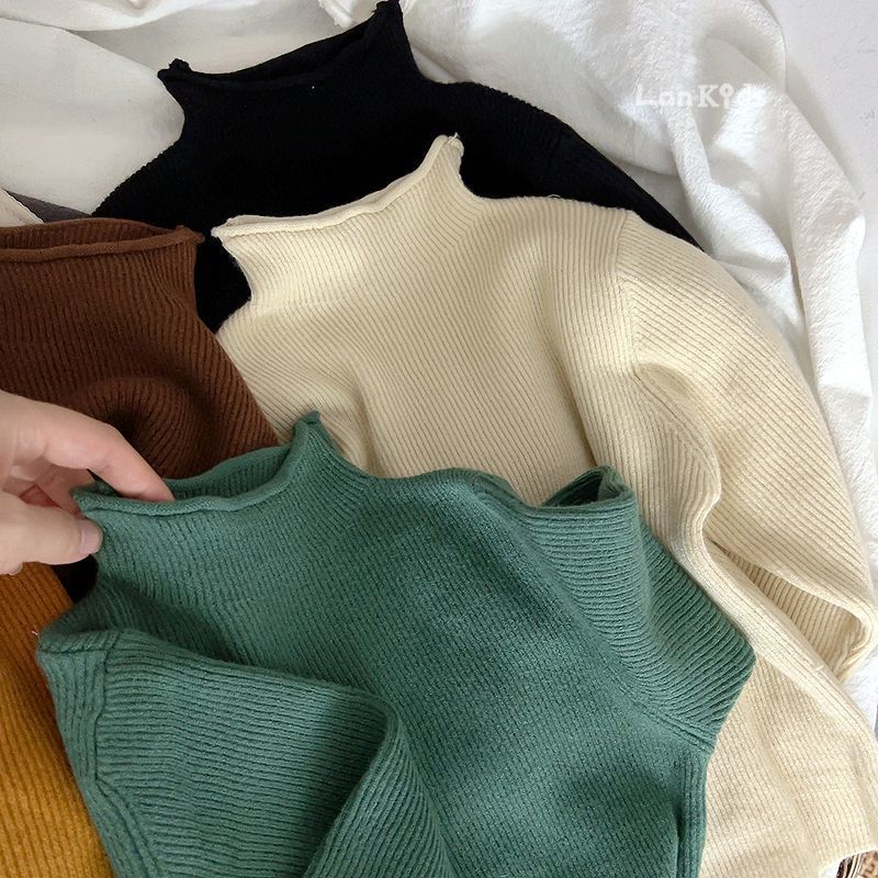 Picture of in stock Soft Waxy Self-made Children's Knitwear Base Long-sleeved Sweater for Boys and Girls Half-high Neck Autumn and Winter Korean Style Middle and Big Children