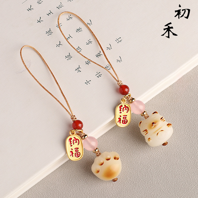 Picture of Bodhi Charcoal Lucky Cat Claw Mobile Phone Chain Lanyard Pendant Cute Women's Exquisite Mobile Phone Case Keychain Couple Pendant
