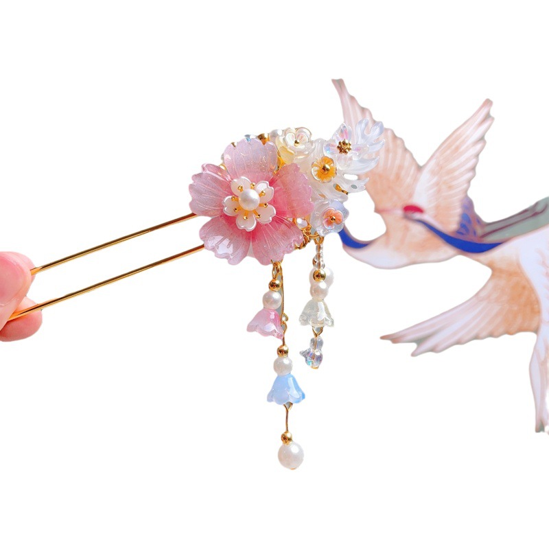 Hanfu Headwear Children's Antique Walking Tassel Hairpin Little Girl's Chinese Style Antique Costume Plate Hair Clasp Hairpin Hair Accessories
