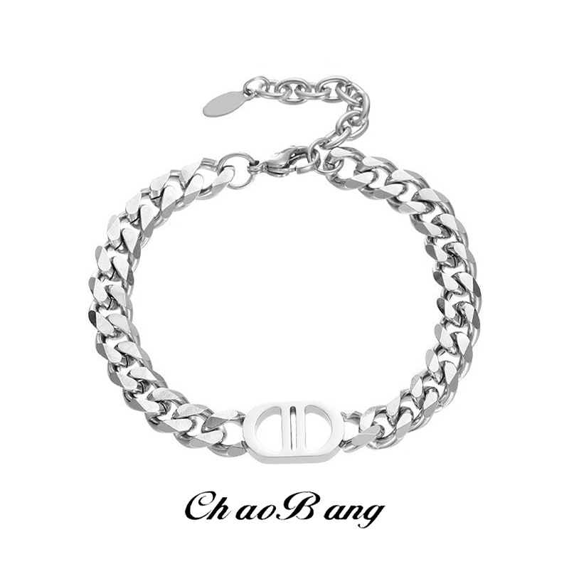 Double D Titanium Steel Bracelet for Men, Non-Fading, High-End Hip-Hop Bracelet for Women, Niche Simple Jewelry, Yiwu Hot-Selling Accessories