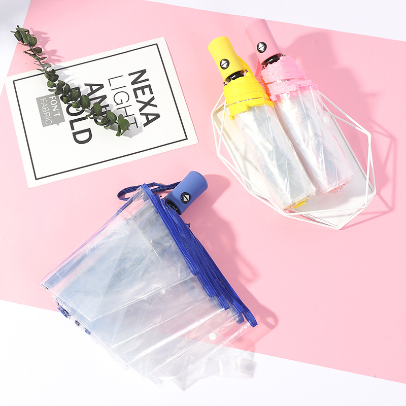 Picture of Fully Automatic Transparent Umbrella Folding 70% off Colorful Handle for Women, Logo Printable, White, Factory Direct Sales, Cross-Border Exclusive Supply