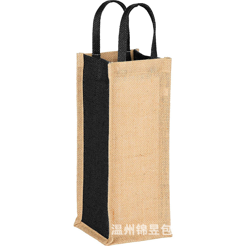 Natural jute portable wine bag custom color matching linen shopping bag printable factory professional imitation sack custom