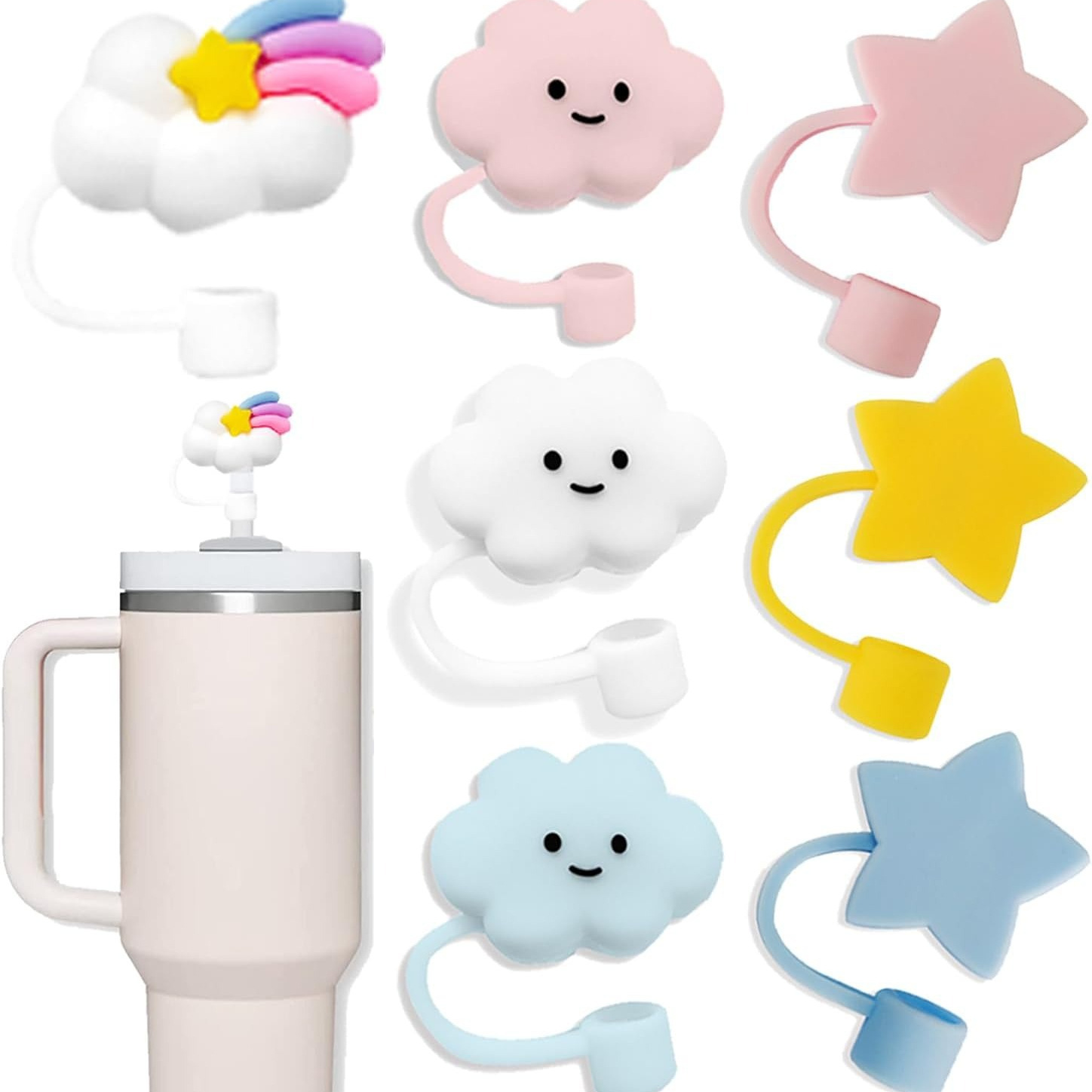 Cross-border in stock 10mm large caliber silicone flower star cloud love straw cap Stanley Cup applicable