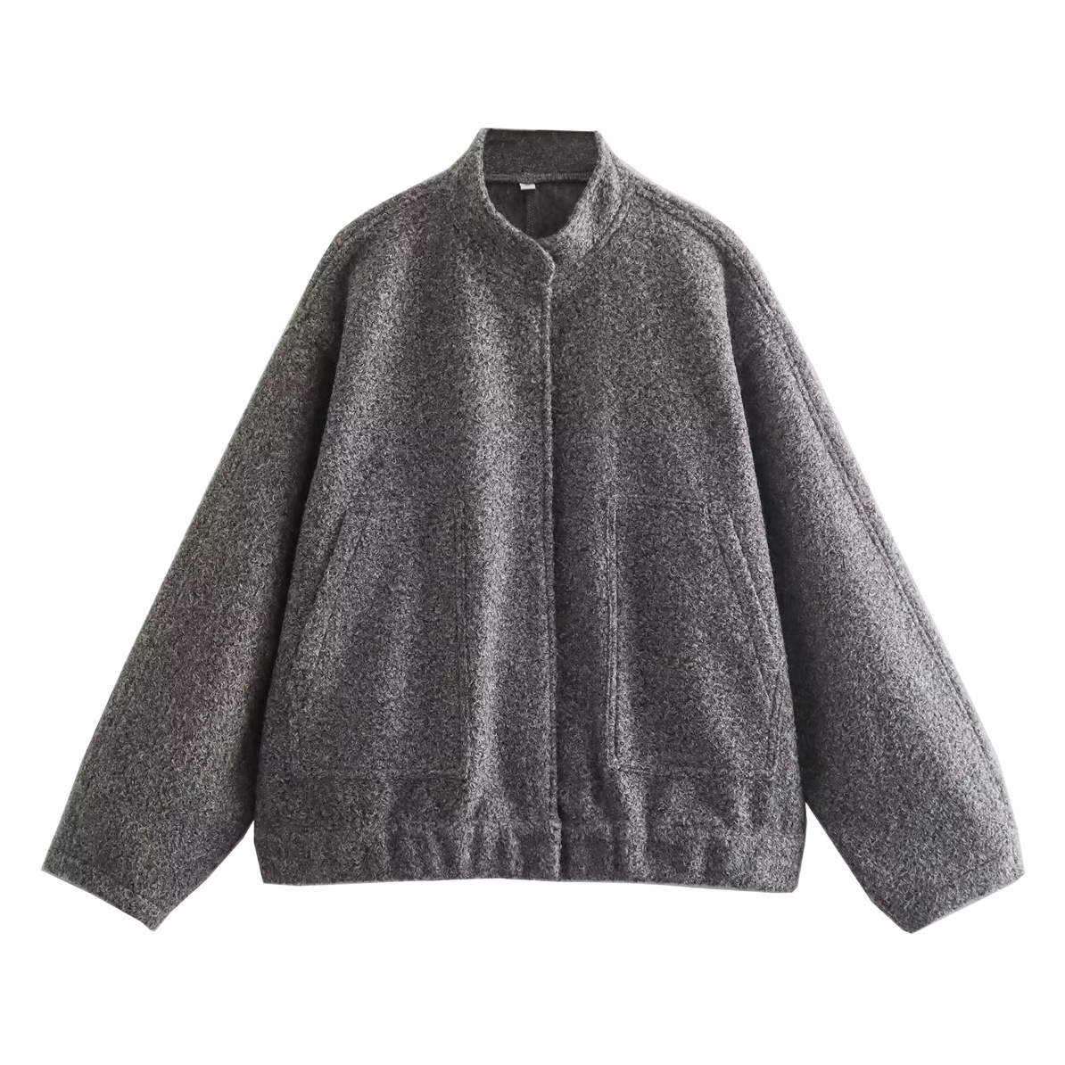 2023 Spring and Autumn Stand Collar Baseball Uniform European and American Clothing Street Casual Style Solid Color Loose Soft Wool Jacket