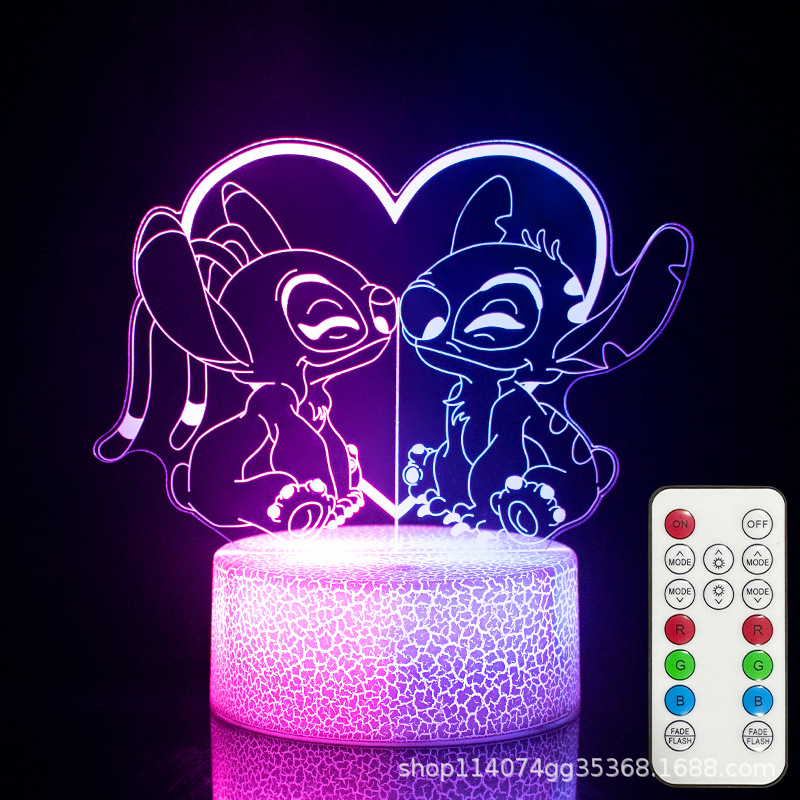Foreign Trade Cross-Border Best-Selling Stitch Sensor 3D Night Light, Seven-Color Touch Table Lamp, Ambient Light, Dual-Color Dual-Control Remote Control