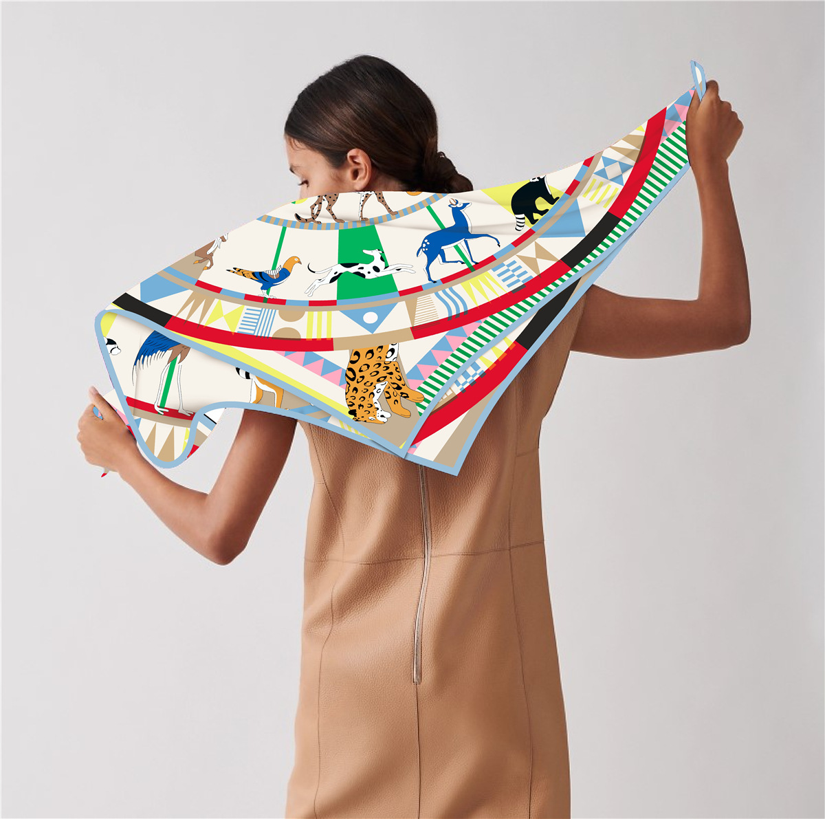 Picture of Cross-Border New Animal Carousel Print 90 Square Scarf Women's Fashion Twill Elegant Scarf Decorative Silk Scarf Scarf