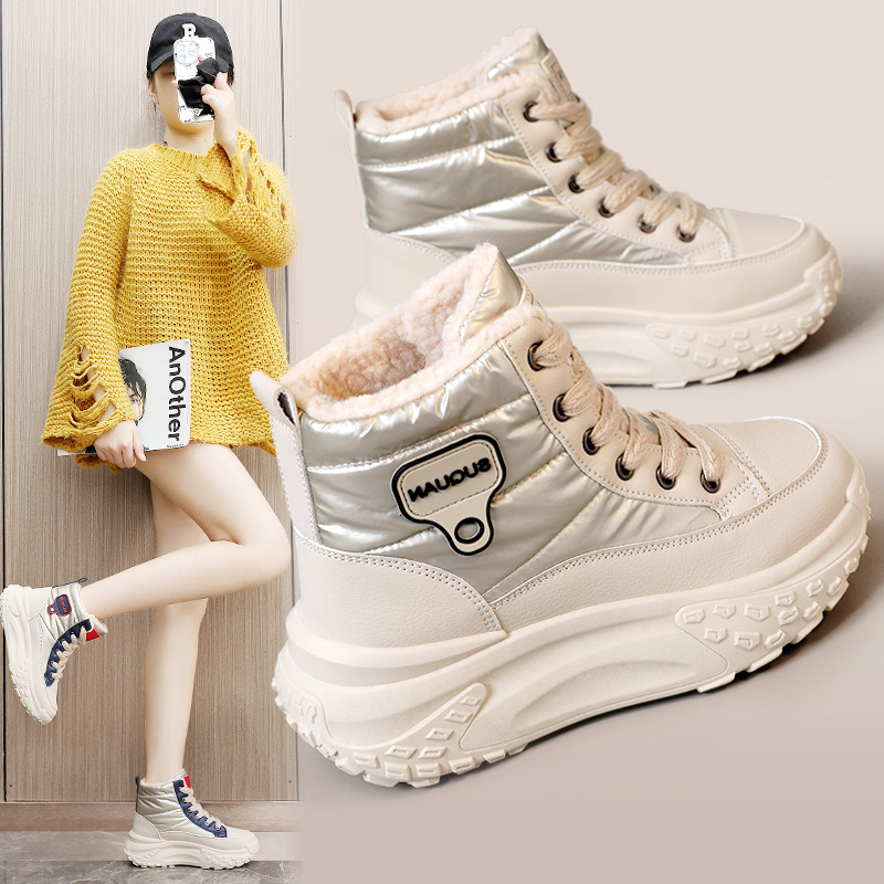 K6719 Shoes Women's New 2024 Autumn and Winter Women's Shoes Warm High Umbrella Cloth fleece-lined Thick Sole Increased Cotton Shoes