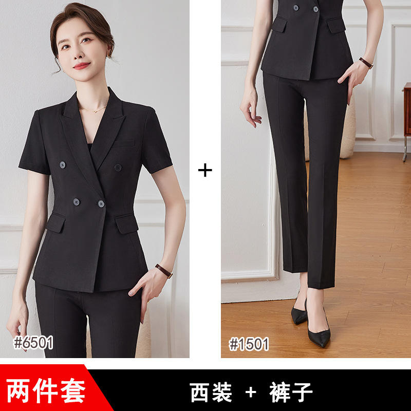 Picture of Summer Business Wear Women's Suit Coat Short Sleeve Slim Commuter Dress Hotel Manager Work Clothes Gold Shop Frock