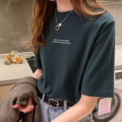 Short-Sleeved T-Shirt for Women 2025 Spring New Korean Style Loose Printed Round Neck Top Half-Sleeved T-Shirt Bottoming Shirt Trbottomy