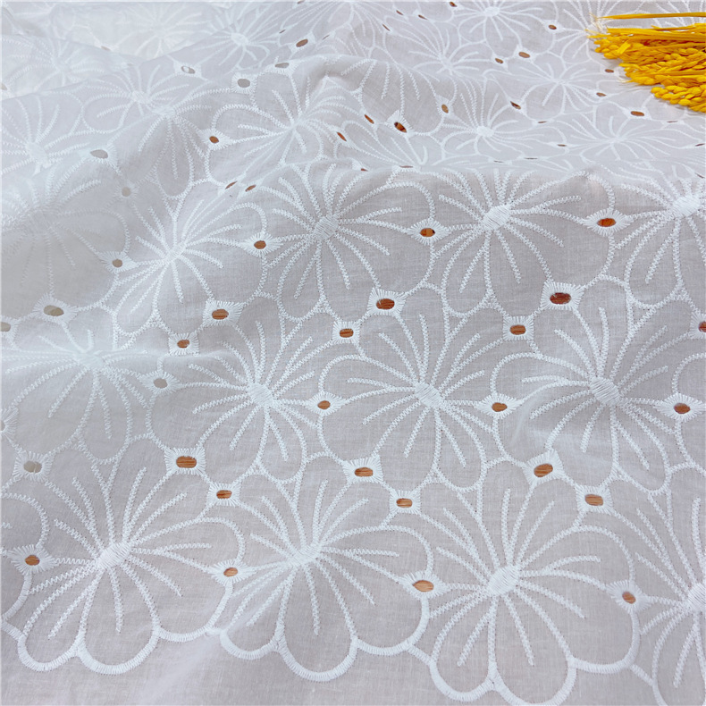 Picture of Spot Water-Soluble Cotton Lace Cut Out Punched Embroider Fabric 130cm9088 Cotton Double-Sided Lace Embroidered Fabric