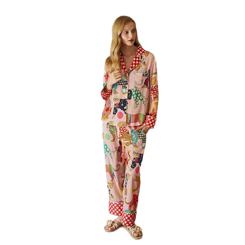 Picture of [Full Leopard] 2025 New Pajamas Women's Autumn Ice Silk Long Sleeve Suit Spring and Autumn Thin Printed Home Clothes