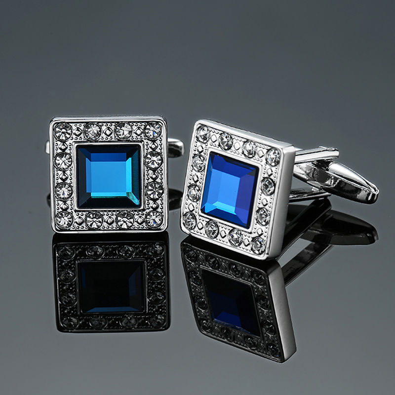 Picture of Glamour Jewelry Men's French Shirt Cufflinks Wholesale Blue Series Enamel Crystal Vintage Pattern Cufflinks