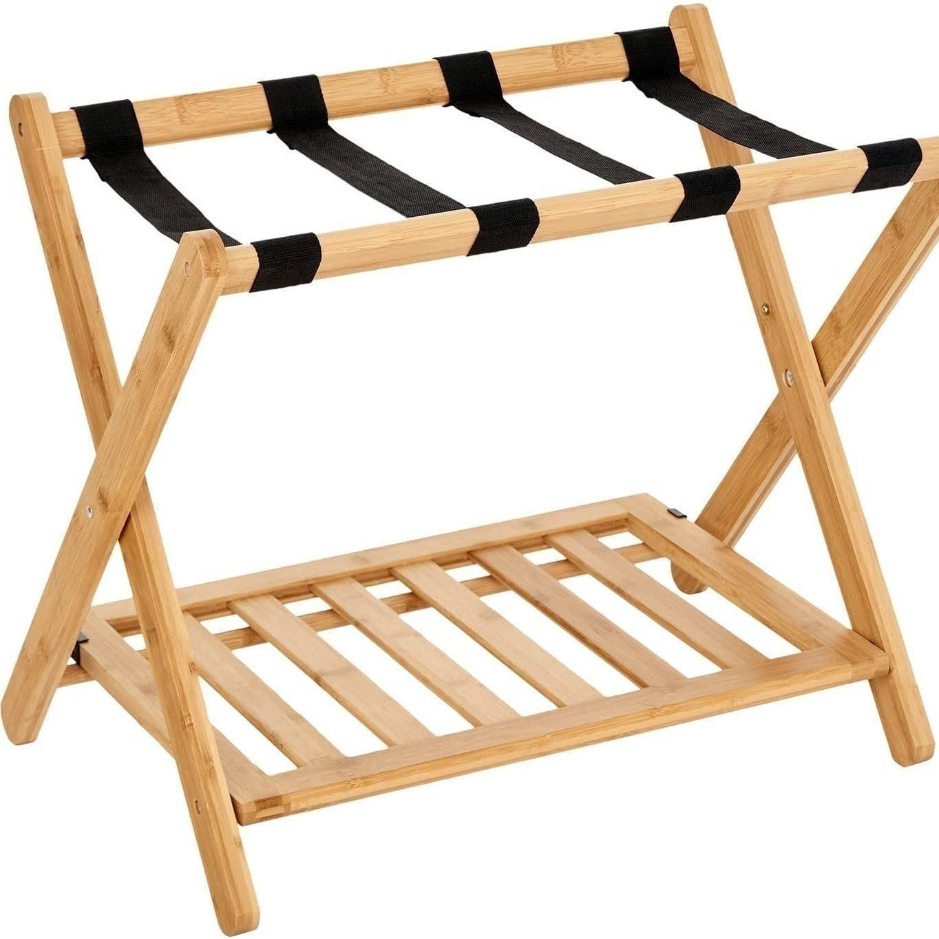 Picture of Hotel Luggage Rack Black Household High-grade Nanzhu Folding Bedroom Storage Rack Simple Double-layer Luggage Storage Rack