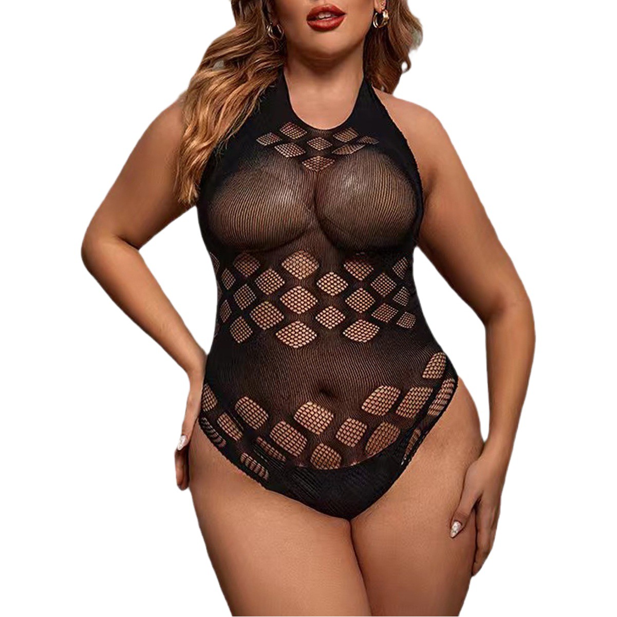 European and American sexy sexy OL tight one-piece uniform underwear plus size free off hollow cos perspective jumpsuit mesh