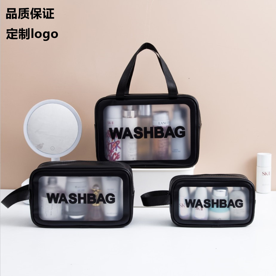 pu New Transparent Waterproof Cosmetic Bag Large Capacity Cosmetic Storage Bag Portable Travel Portable Wash Bag Wholesale