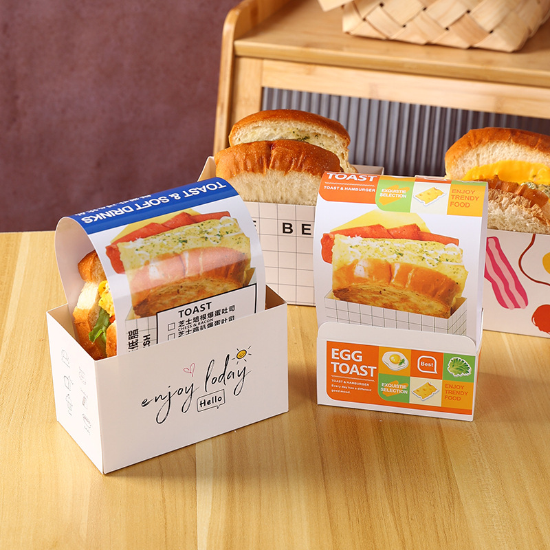 Sandwich Burst Egg Toast Box Creative Baking Thick Egg Burning Packaging Internet Hot Dog Hamburg Paper Tray Breakfast Packing Box