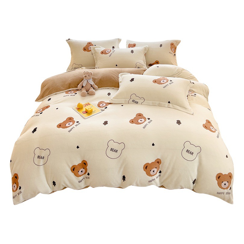 Thickened milk velvet four-piece set winter warm double-sided velvet quilt cover fleece-lined bed sheet fitted sheet coral velvet three-piece set
