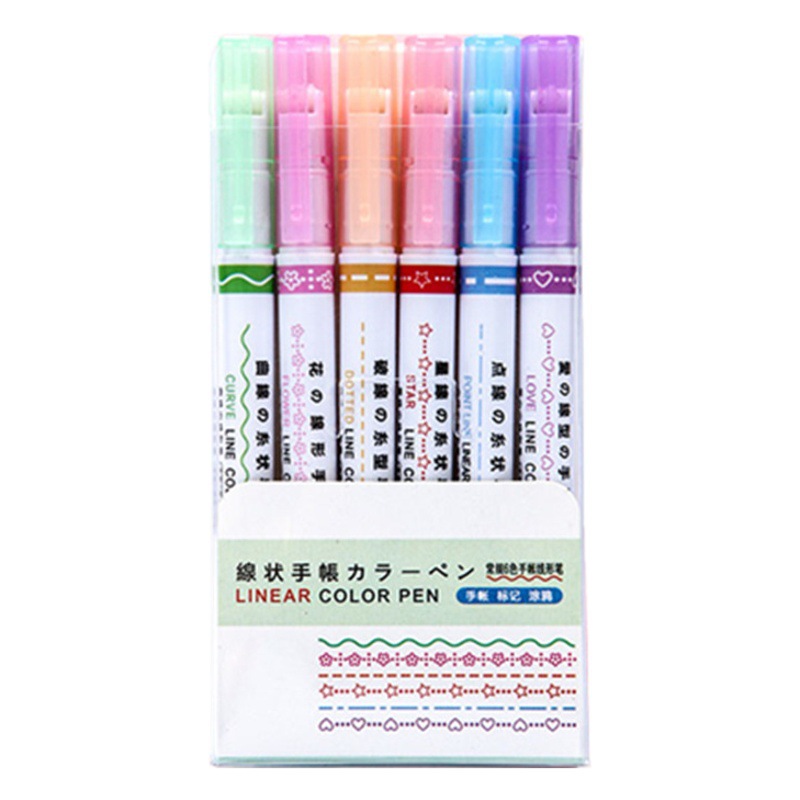 Creative 6-color journal lace Pen wave pattern highlighter diy outline curve pen student key marking pen