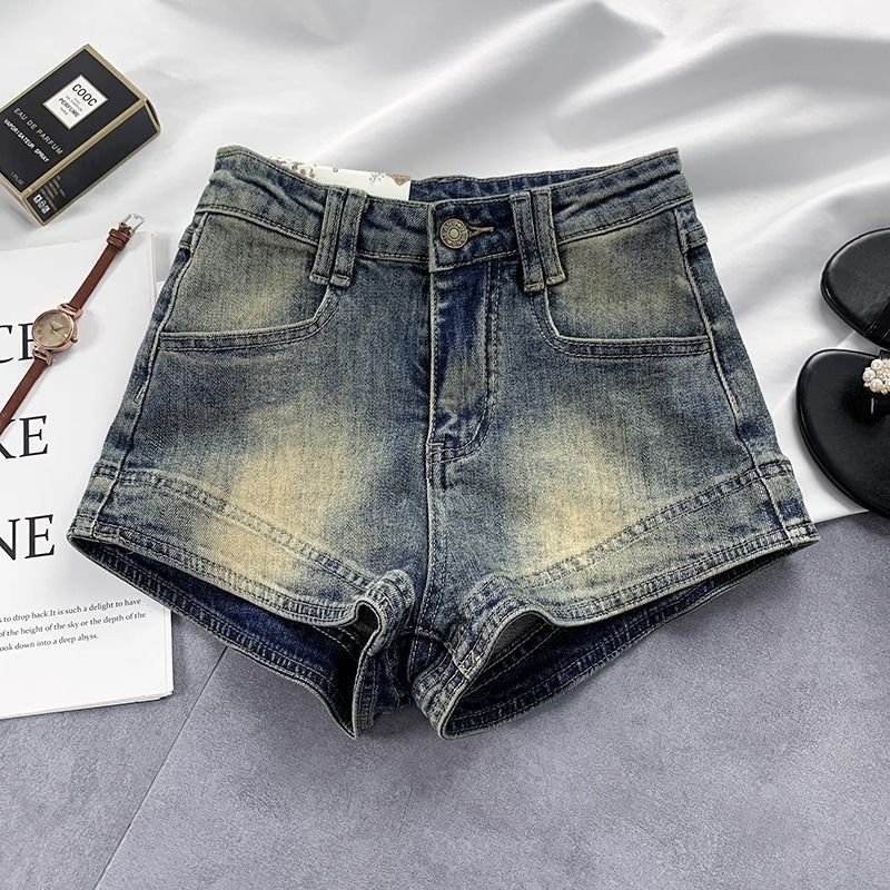 Spice Girls American Style Retro Old Denim Shorts Women's 2024 Summer New Design Sense High Waist Slim Fit Hot Pants