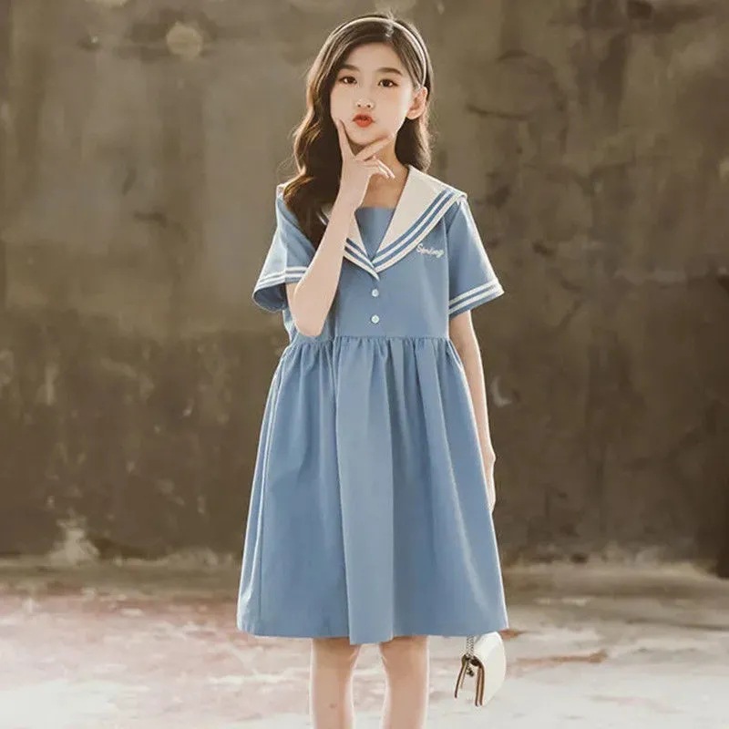 Primary and Middle School Students Skirt Summer New College Style Skirt Large and Middle School Children's Dress Internet Celebrity Princess Skirt Girls' Dress