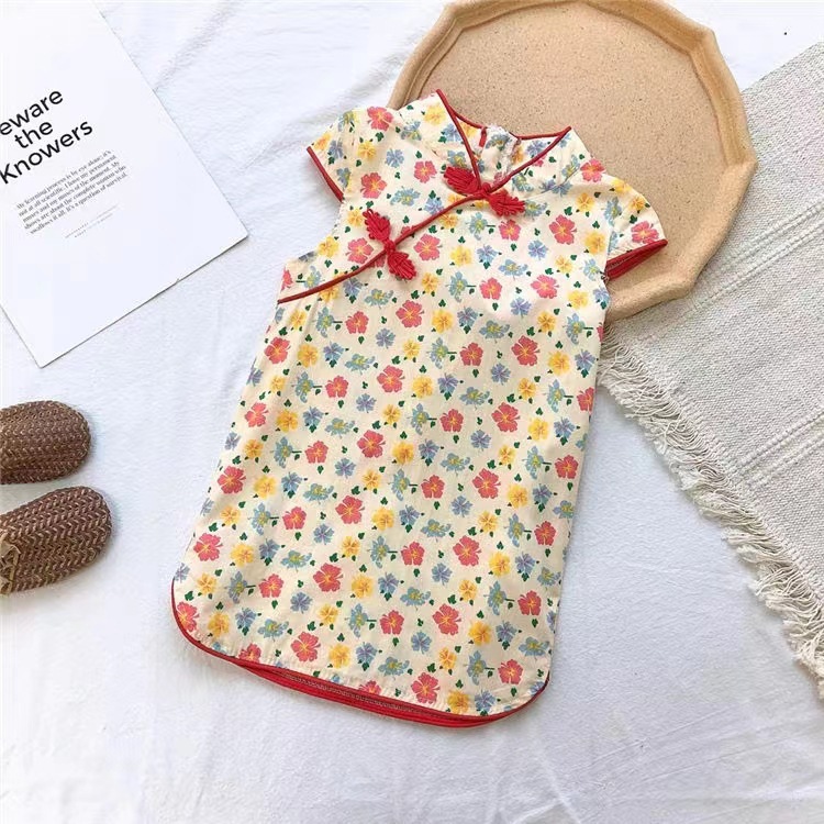Picture of Summer New Style Girls 2025 New Style Girls Pure Cotton Chinese Style Ethnic Cheongsam Princess Skirt Baby Skirt
