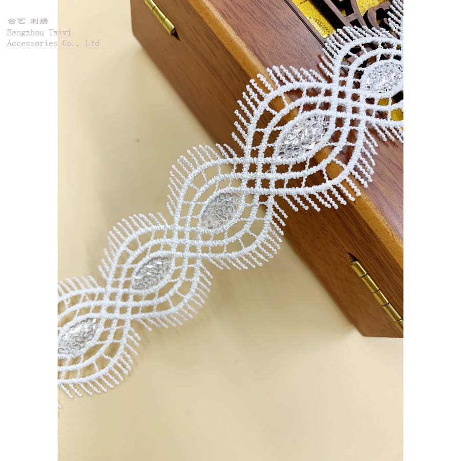 Polyester barcode home accessories wave in stock wholesale embroidered lace garment accessories eyelash water soluble beads lace